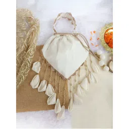 Soho Boho Studio Off White Embellished Tassles Triangle Potli Bag-picture-2