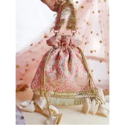 Soho Boho Studio Peachy pink silk bloom Potli Bag-picture-13
