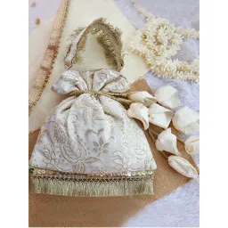 Soho Boho Studio Off White Silk bloom Potli Bag-picture-36