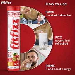 FITFIZZ Apple Cider Vinegar 20 Effervescent Tablets| 500mg ACV with 100mg Pomegranate Extract|ACV Tablets with Mother For Weight Loss, Boost Immunity & Digestion|Sugar Free|Red Apple Flavour Pack of 1 image 4