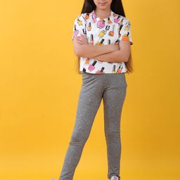 Anthrilo Girls Printed Pure Cotton T-shirt With Leggings-image-61