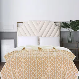 URBAN DREAM Beige & White Geometric Printed Summer 210 GSM Double Bed Blanket-image-99