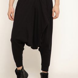 PUNK Men Black Tapered Fit Drop Crotch Trousers-image-3
