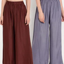 TAG 7 Women Grey & Brown Set of 2 Flared Ethnic Palazzos-image-92