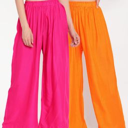TAG 7 Women Pink & Orange Set of 2 Flared Ethnic Palazzos-picture-16