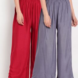 TAG 7 Women Grey & Maroon Set of 2 Flared Ethnic Palazzos-image-49