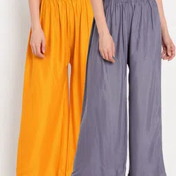 TAG 7 Women Grey & Yellow Set of 2 Flared Ethnic Palazzos-image-27