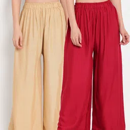 TAG 7 Women Maroon & Beige Set of 2 Flared Ethnic Palazzos-image-90