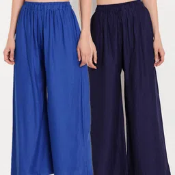 TAG 7 Women Navy Blue & Blue Set of 2 Flared Ethnic Palazzos-image-34