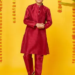 BonOrganik Boys Band Collar Pure Silk Straight Kurta with Pyjamas-27