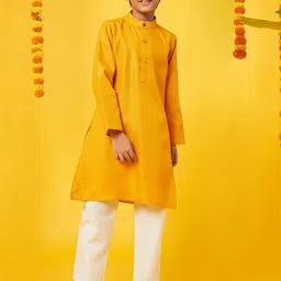 BonOrganik Boys Band Collar Pure Silk Straight Kurta with Pyjamas-49