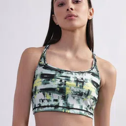 DKNY Abstract Printed Full Coverage Racerback Lightly Padded  Workout Sports Bra-14
