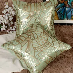 HOSTA HOMES Green & Gold-Toned 2 Pieces Ethnic Motifs Square Cushion Covers-image-21