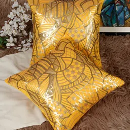 HOSTA HOMES Yellow & Gold-Toned 2 Pieces Ethnic Motifs Square Cushion Covers-image-66