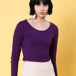 Freehand by The Indian Garage Co Purple Round Neck Long Sleeves Styled Back Top-image-59