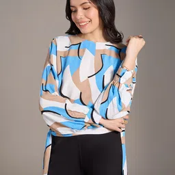 20Dresses Off White Abstract Printed Cuffed Sleeves Tie Ups Top-picture-11