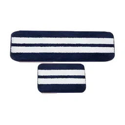 Bajo's Navy Blue & White 2 Pcs Super Soft Striped Mat & Runner With Anti Skid Backing-picture-41