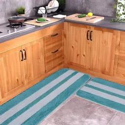 Bajo's Turquoise Blue & White 2 Pcs Super Soft Solid Mat & Runner With Anti Skid Backing-picture-32