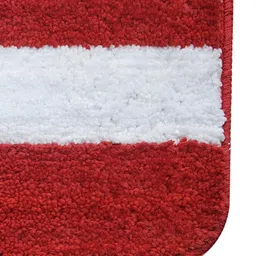 Bajo's Red & White 2 Pieces Super Soft Striped Mat & Runner With Anti Skid Backing image 3