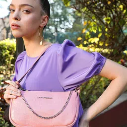 Lino Perros Peach-Coloured Croc Textured Baguette Bag-1