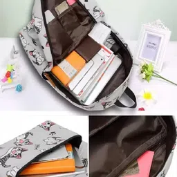 Lychee bags Women Grey Graphic Printed Canvas Backpack-29