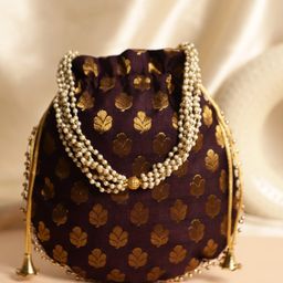 Dhrohar Ethnic Motifs Printed Cotton Silk Potli Clutch-image-75