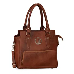 HiLEDER Bronze-Toned Leather Structured Handheld Bag-9