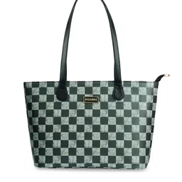 Bellissa Green Checked Printed PU Shopper Shoulder Bag-16