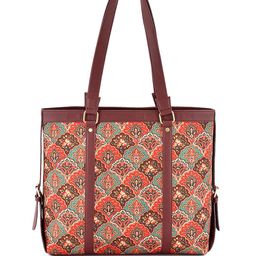 Anouk Brown & Red Ethnic Motifs Printed 16 inch Laptop Structured Tote Bag-0