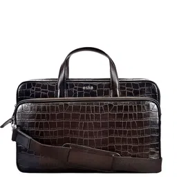 Eske Men Coffee Brown Crocodile Skin Textured Leather Laptop Bag-15
