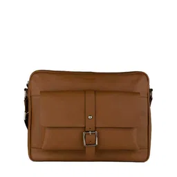 ARCADIO Unisex Brown & Silver-Toned Textured Leather Laptop Bag-41