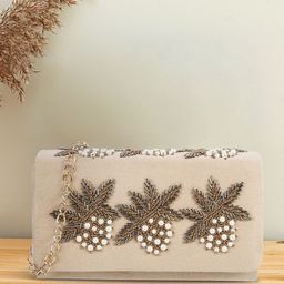 Mochi Beige & Gold-Toned Embellished Sling Bag-26