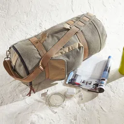 Mona B Grey Cotton Canvas Duffel Gym Travel and Sports Bag with Stylish Design-34