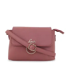 Lavie Denali Mauve Pink Solid Ring Flap Sling Bag-7