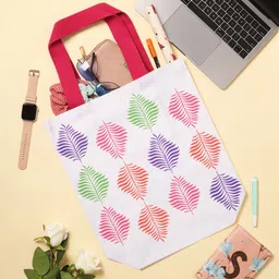 Doodle Coloured Ferns Geometric Printed Cotton Shopper Shoulder Bag-12