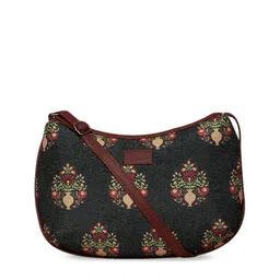 ZOUK Black & Red Ethnic Motifs Printed Half Moon Sling Bag-5