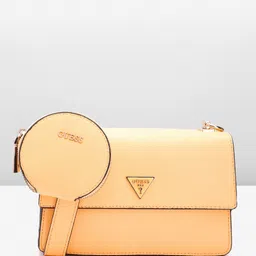 GUESS Peach-Coloured Textured PU Structured Sling Bag-2