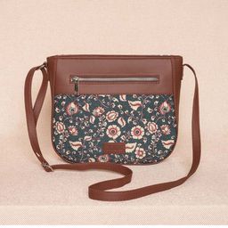 ZOUK Women Blue & Brown Floral Printed Structured Sling Bag-image-51