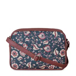 ZOUK Blue Kalamkari Printed Structured Sling Bag-2