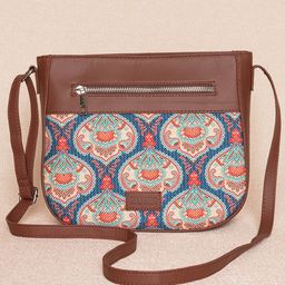 ZOUK Blue & Green Ethnic Motifs Printed Structured Sling Bag-93