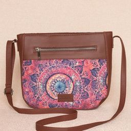 ZOUK Women Pink & Brown Floral Printed Structured Sling Bag-34