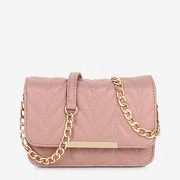 Black Spade Pink Textured Structured Sling Bag with Quilted-image-18