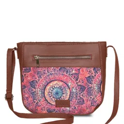 ZOUK Women Pink & Brown Floral Printed Structured Sling Bag image 2