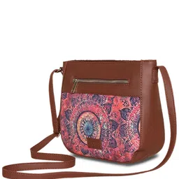 ZOUK Women Pink & Brown Floral Printed Structured Sling Bag image 4
