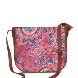ZOUK Women Pink & Brown Floral Printed Structured Sling Bag image 3