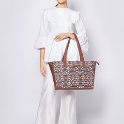 ZOUK Floral Printed Vegan Leather Structured Tote Bag-35