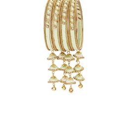 NMII Set Of 12 Metal With Silk Worked & Zircon Gemstone Latkan Studded Bangles image 1