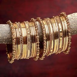 ZENEME Set Of 40 Gold-Toned Oxidised Bangles-11