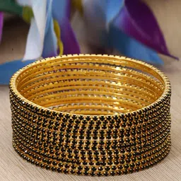 Shining Diva Set Of 12 Gold Plated Crystal Studded Bangles-47