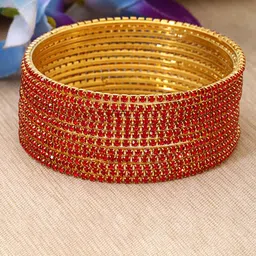 Shining Diva Set Of 12 Gold Plated Crystal Studded Bangles-image-52